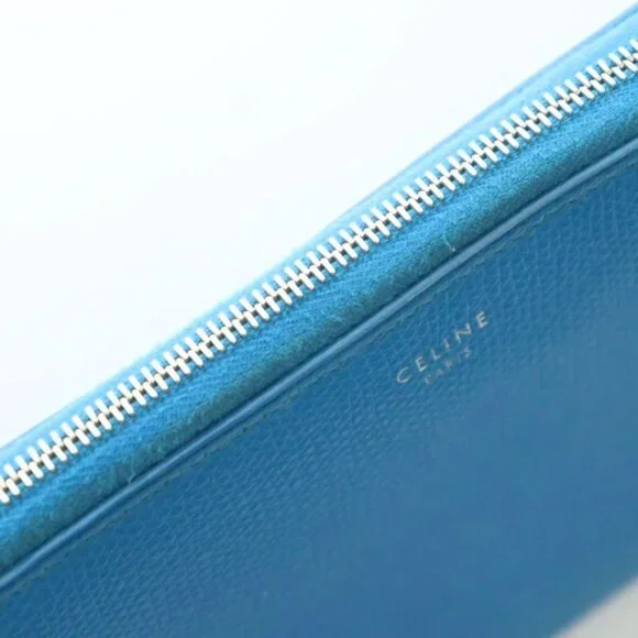 Celine Large Zip Wallet Long Wallet With Coin Purse Leather Logo Round Zipper